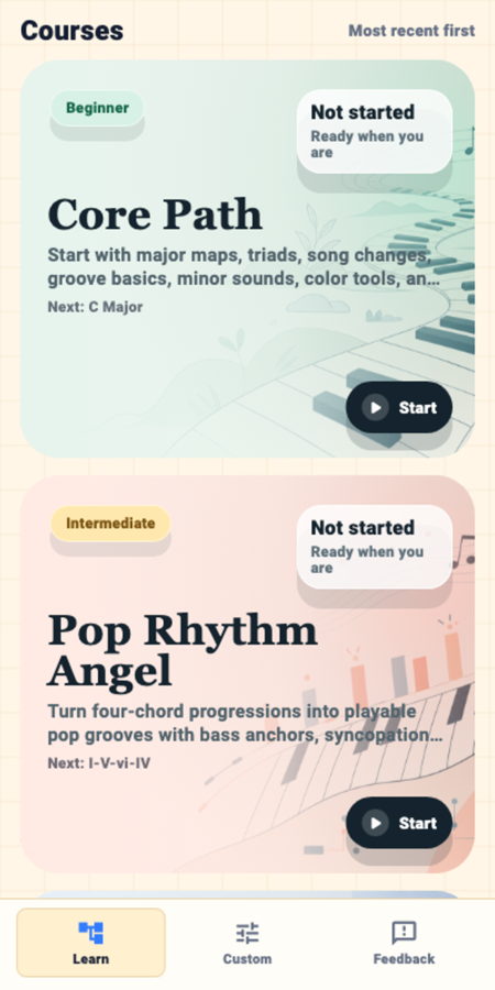 Playy Piano course list screenshot