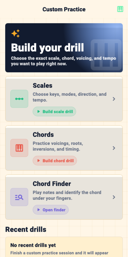Custom practice configuration screenshot