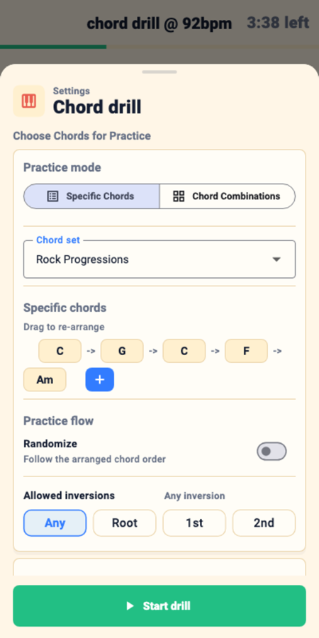 Live MIDI practice session screenshot